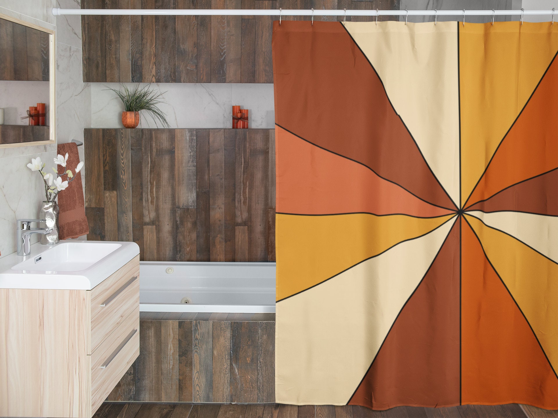 Boho Groovy Shower Curtain, Funky 60's 70's Hippie Bathroom Accessory, Retro Curtain for Unique Touch - Image 4