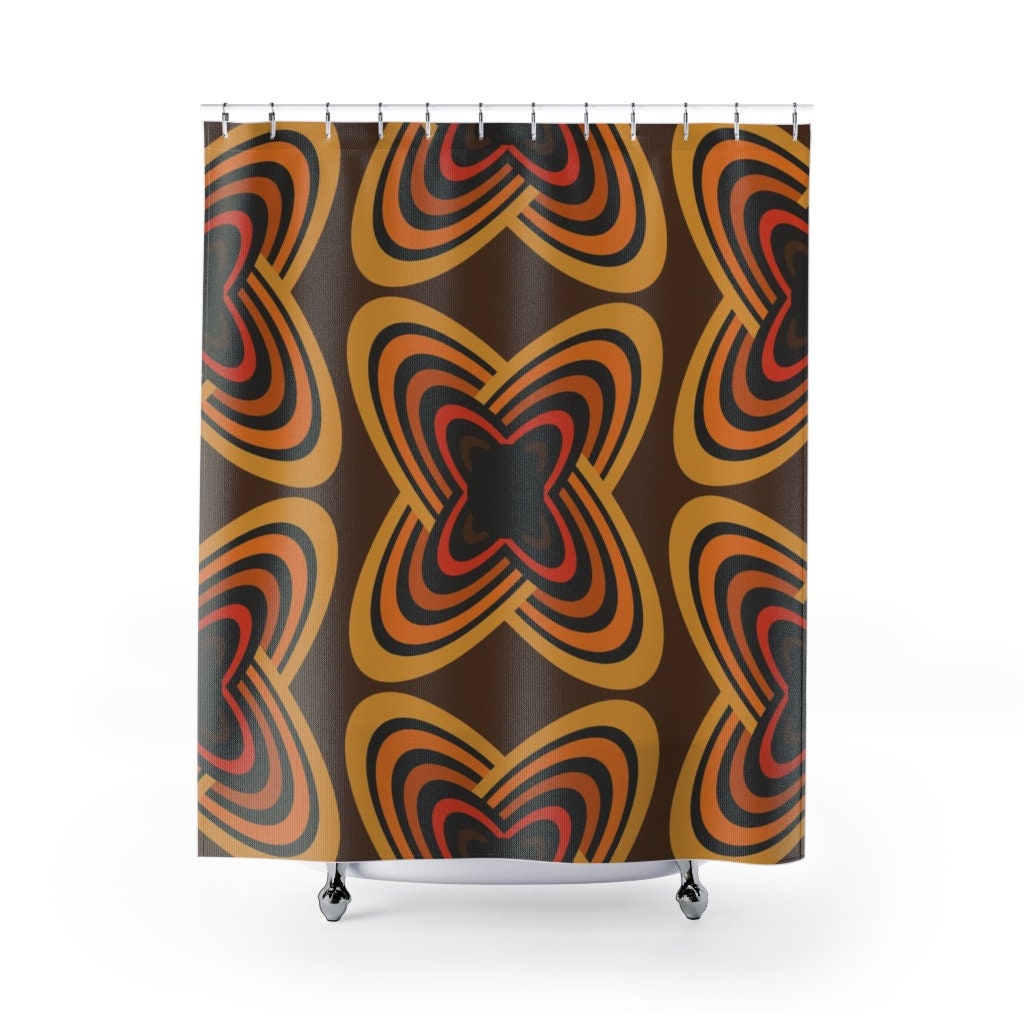 Boho Groovy Shower Curtain, Hippie Inspired Retro Bathroom Decor, Unique Bathroom Accessory - Image 2
