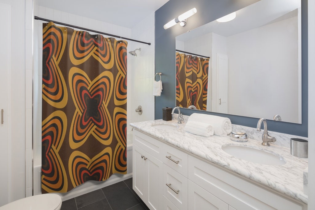 Boho Groovy Shower Curtain, Hippie Inspired Retro Bathroom Decor, Unique Bathroom Accessory - Image 3