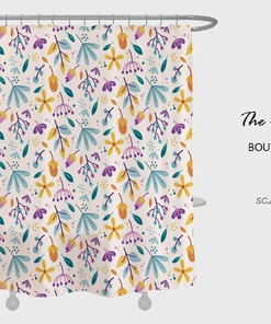 Boho Home Decor Shower Curtain with Floral Flowers and Customizable Sizes