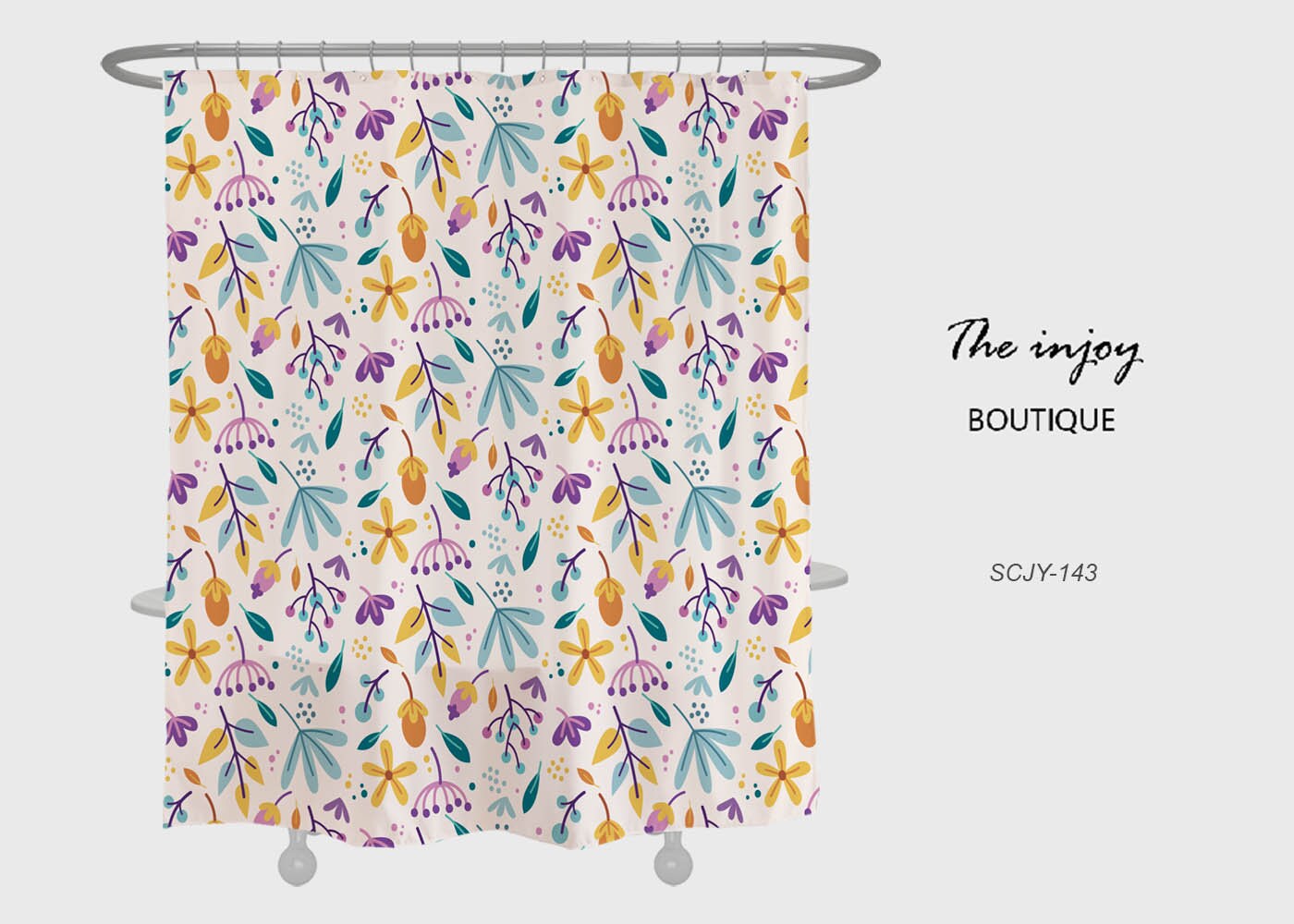 Boho Home Decor Shower Curtain with Floral Flowers and Customizable Sizes