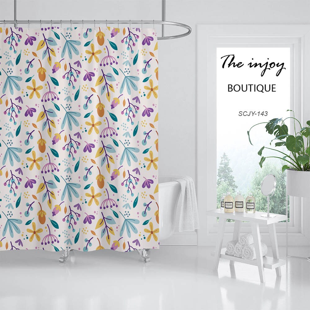 Boho Home Decor Shower Curtain with Floral Flowers and Customizable Sizes - Image 2
