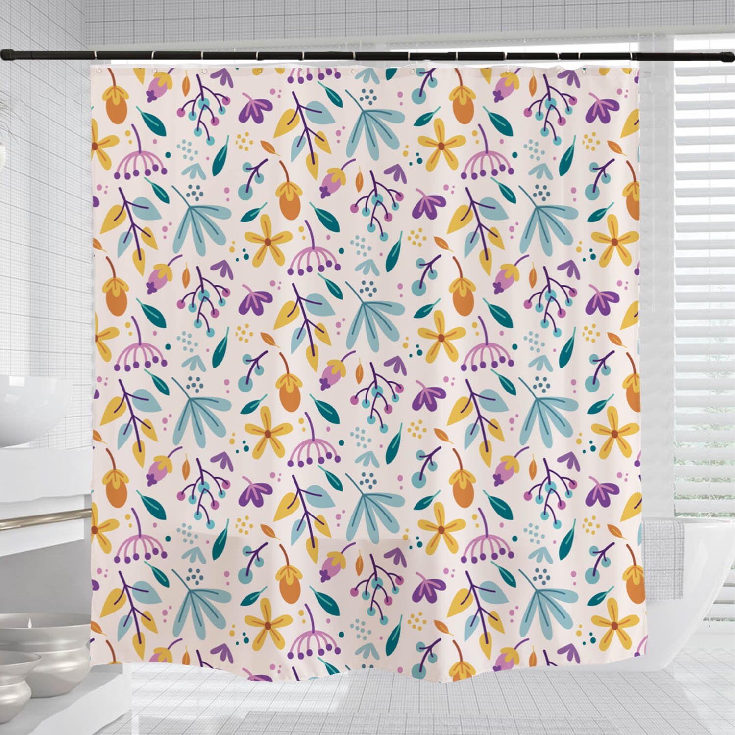 Boho Home Decor Shower Curtain with Floral Flowers and Customizable Sizes - Image 3