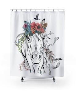 Boho Horse Head Bath Curtain, Horse Shower Curtain, Bathroom Decoration, Home Decor, Horse Lover, Cowgirl