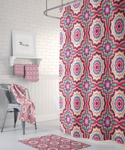 Boho Ikat Shower Curtain, Bath Mat, Towel Options with Vintage Bathroom Shower Curtains Print