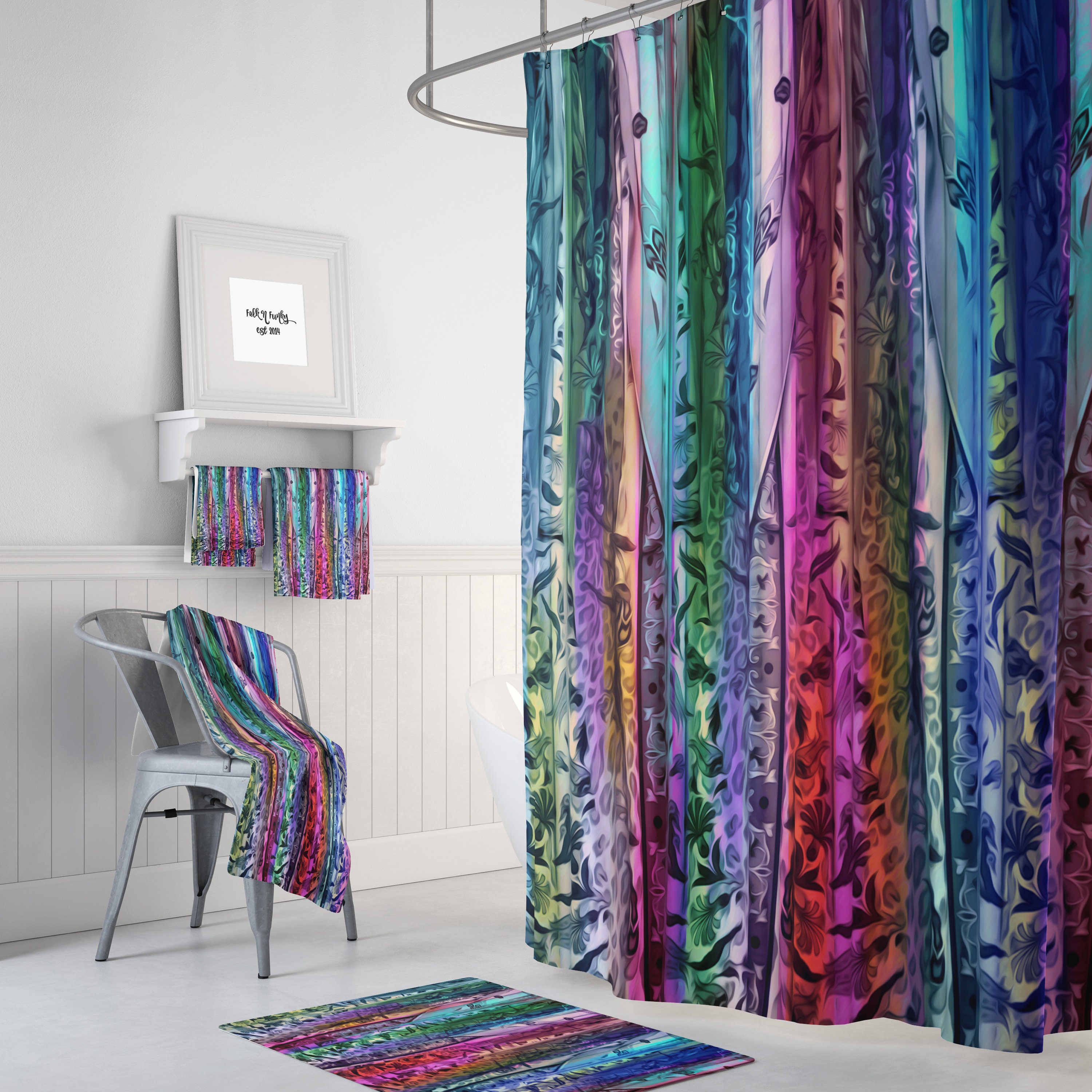Boho Kissed Shower Curtain Optional Bath Towels, Bath Mats in Luxury Shower Curtains Print