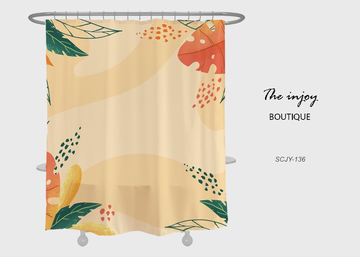 Boho Leaf Shower Curtain with Customizable Sizes and Hooks