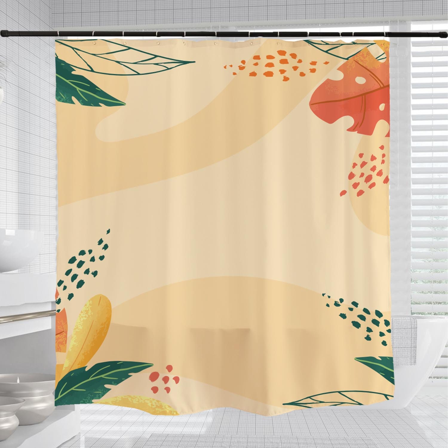 Boho Leaf Shower Curtain with Customizable Sizes and Hooks - Image 3
