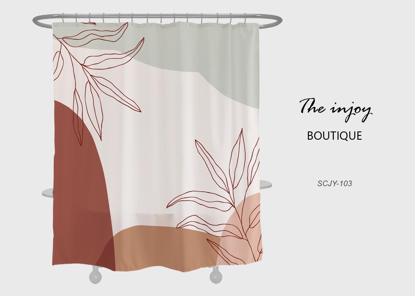 Boho Leaf Shower Curtain with Tropical Leaves and Customizable Sizes