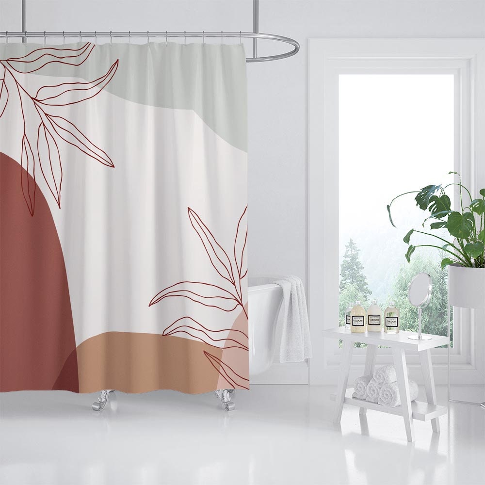 Boho Leaf Shower Curtain with Tropical Leaves and Customizable Sizes - Image 2