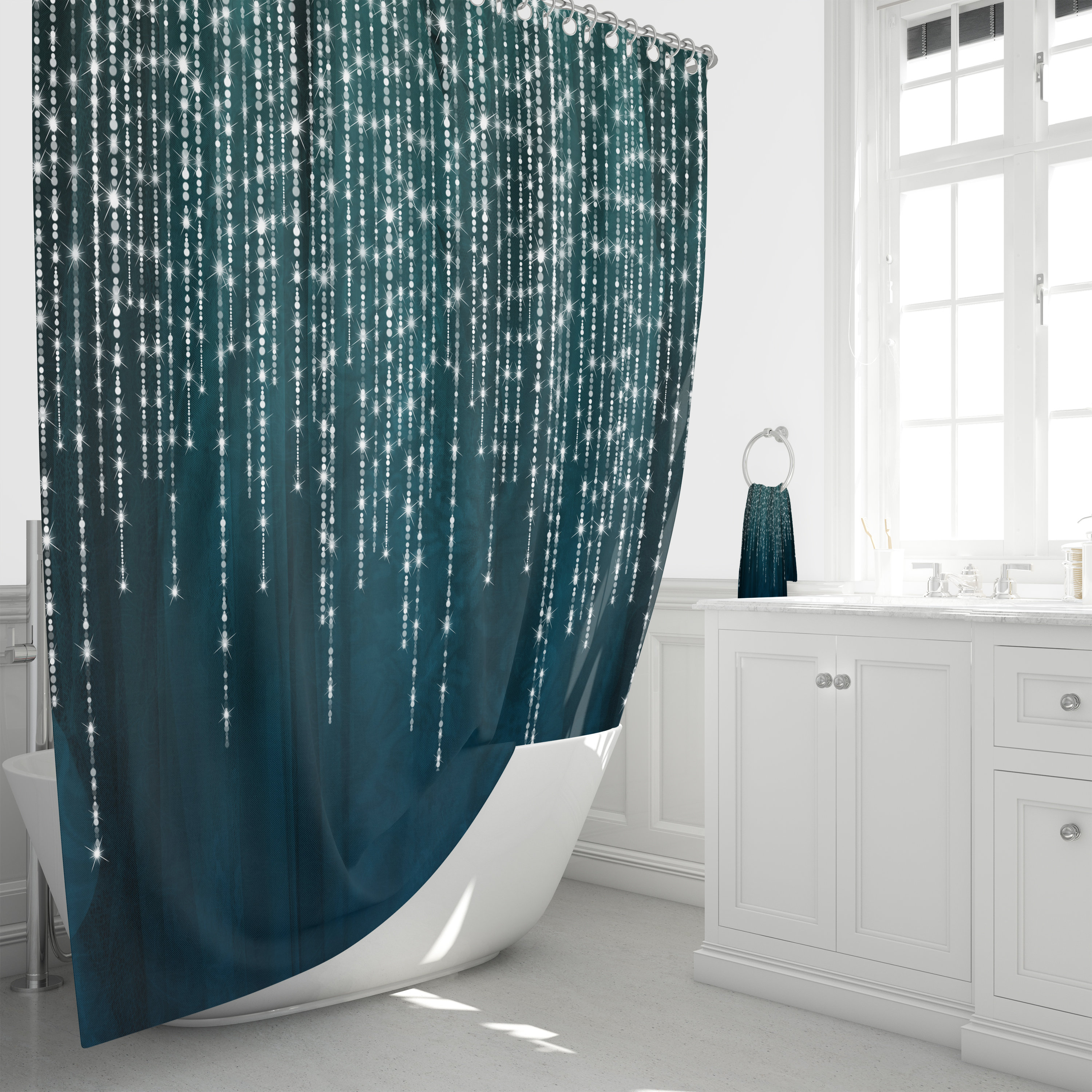Boho Lights Shower Curtain, Unique Bohemian Bath Print, Modern Bathroom Accessories, Eclectic Home Decor Gift