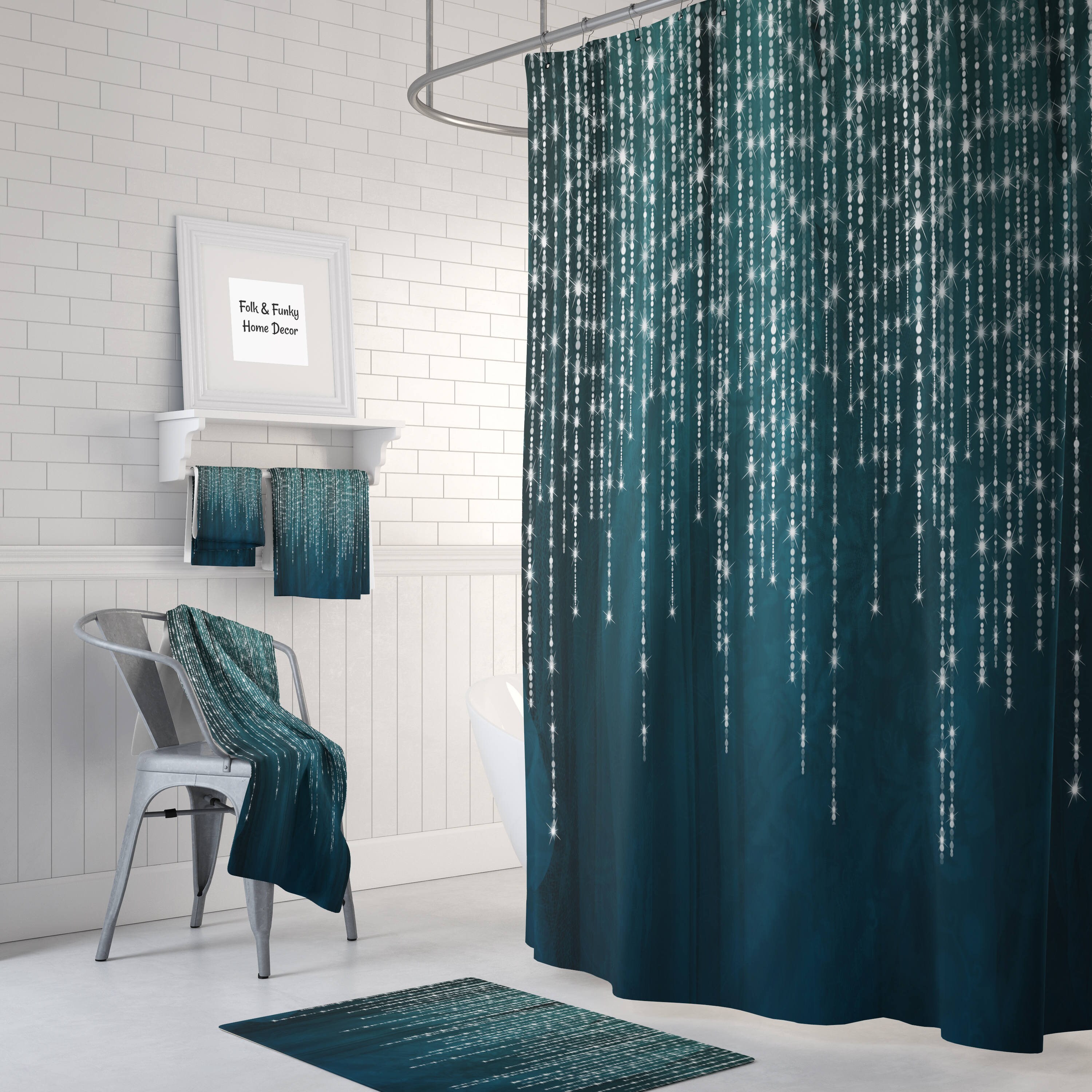 Boho Lights Shower Curtain, Unique Bohemian Bath Print, Modern Bathroom Accessories, Eclectic Home Decor Gift - Image 2