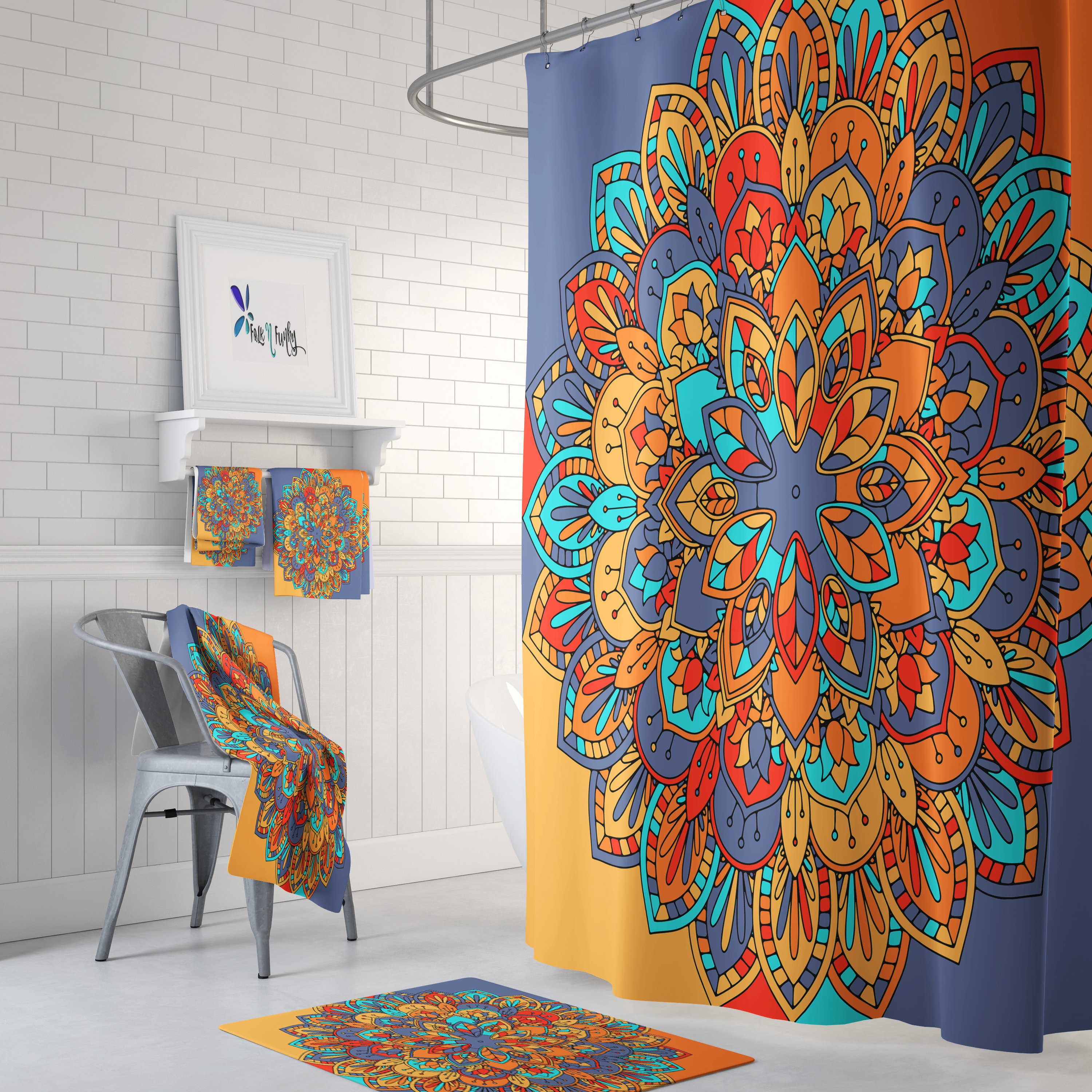 Boho Mandala Shower Curtain, Eclectic and Bohemian Bathroom Decor, Inspirational Mandala Bath Print, Unique Home Decor