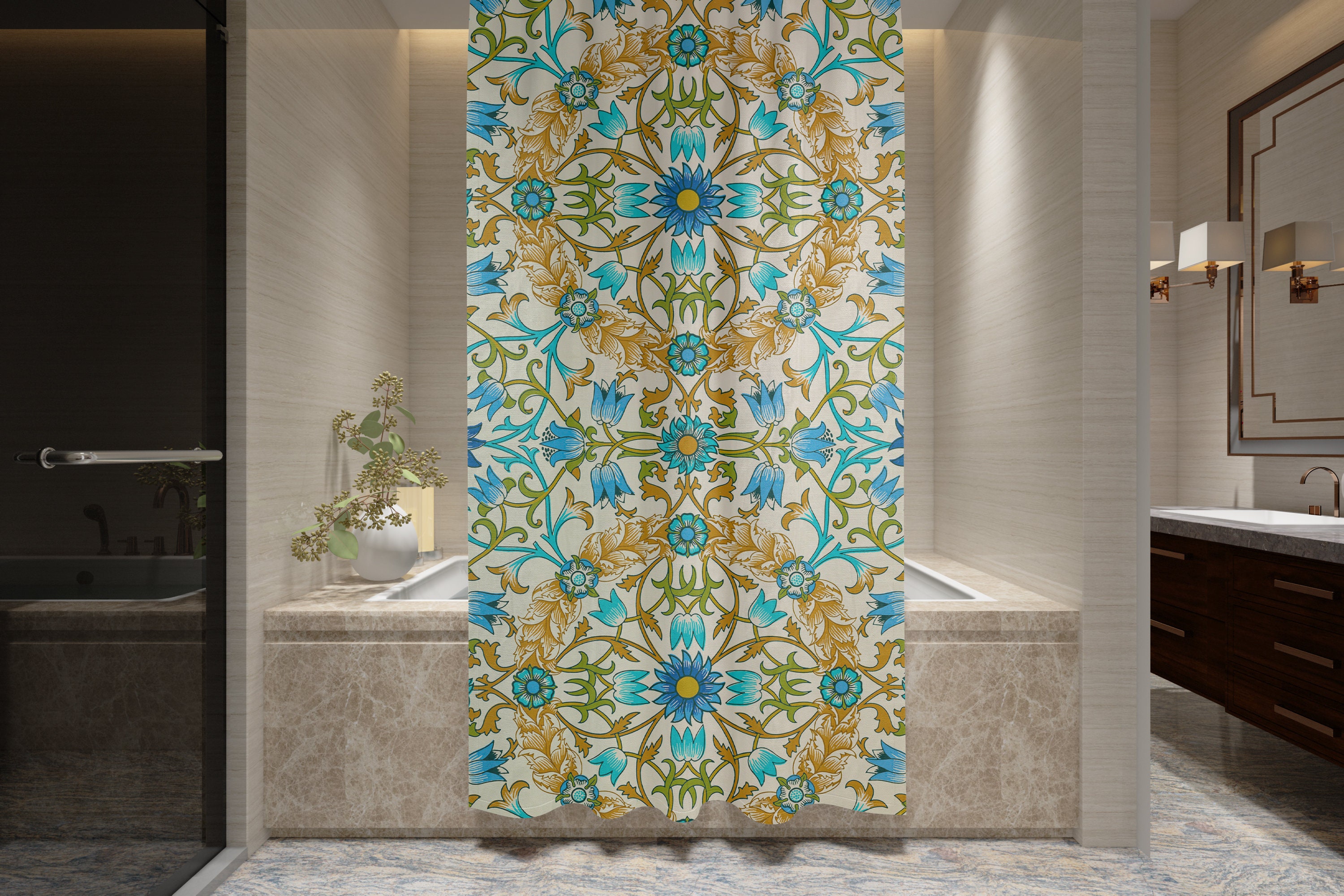 Boho Mandala Shower Curtain with Eclectic Art Nouveau Psychedelic Designs, Perfect Art Gift for Any Bathroom - Image 4