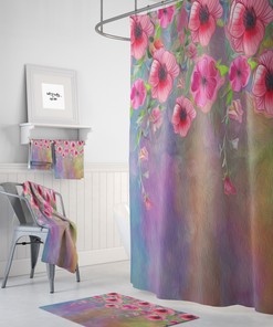 Boho Maximalist Shower Curtain with Floral Print and Bathroom Decor Options