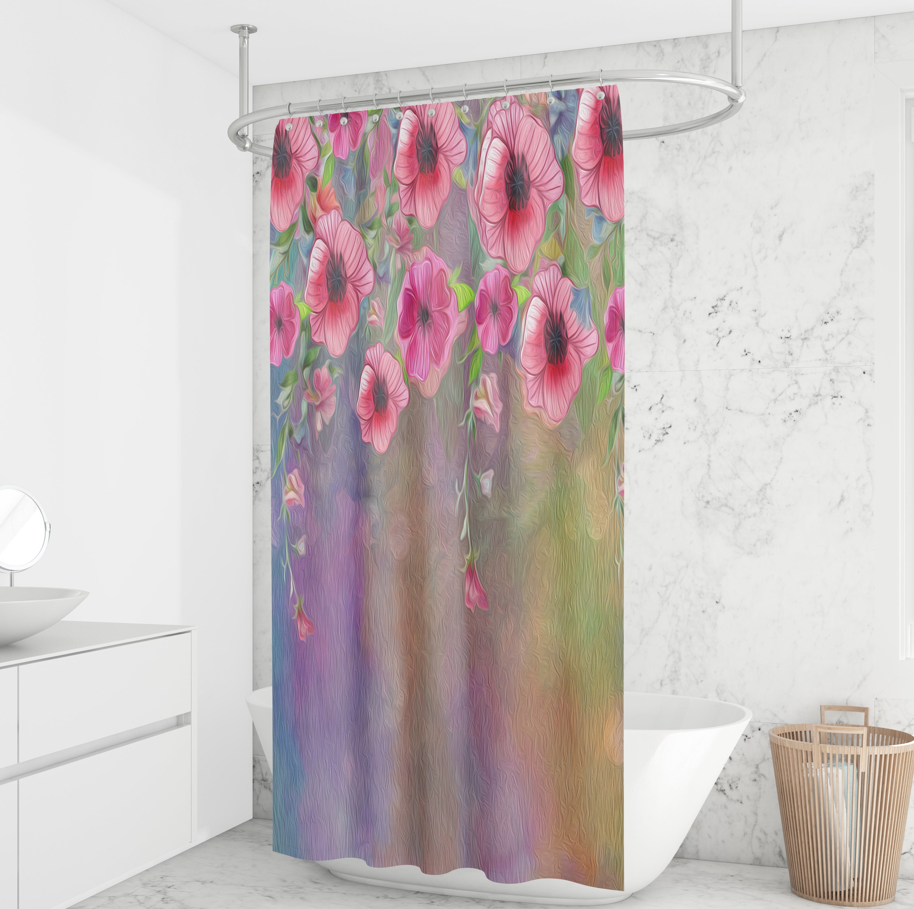 Boho Maximalist Shower Curtain with Floral Print and Bathroom Decor Options - Image 2