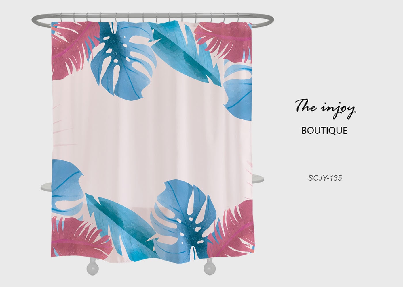 Boho Monstera Shower Curtain with Leaves Design and Customizable Sizes