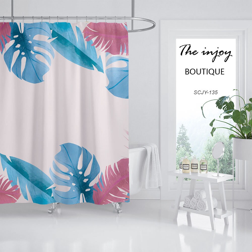 Boho Monstera Shower Curtain with Leaves Design and Customizable Sizes - Image 2