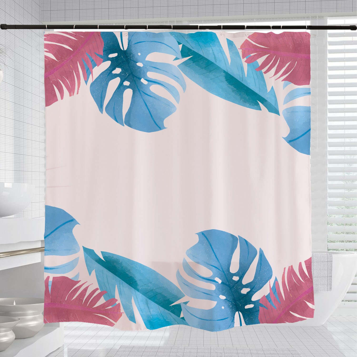 Boho Monstera Shower Curtain with Leaves Design and Customizable Sizes - Image 3