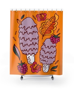 Boho Mushroom Shower Curtain, Groovy Hippie Bathroom Accessory, Vintage Tub Curtain