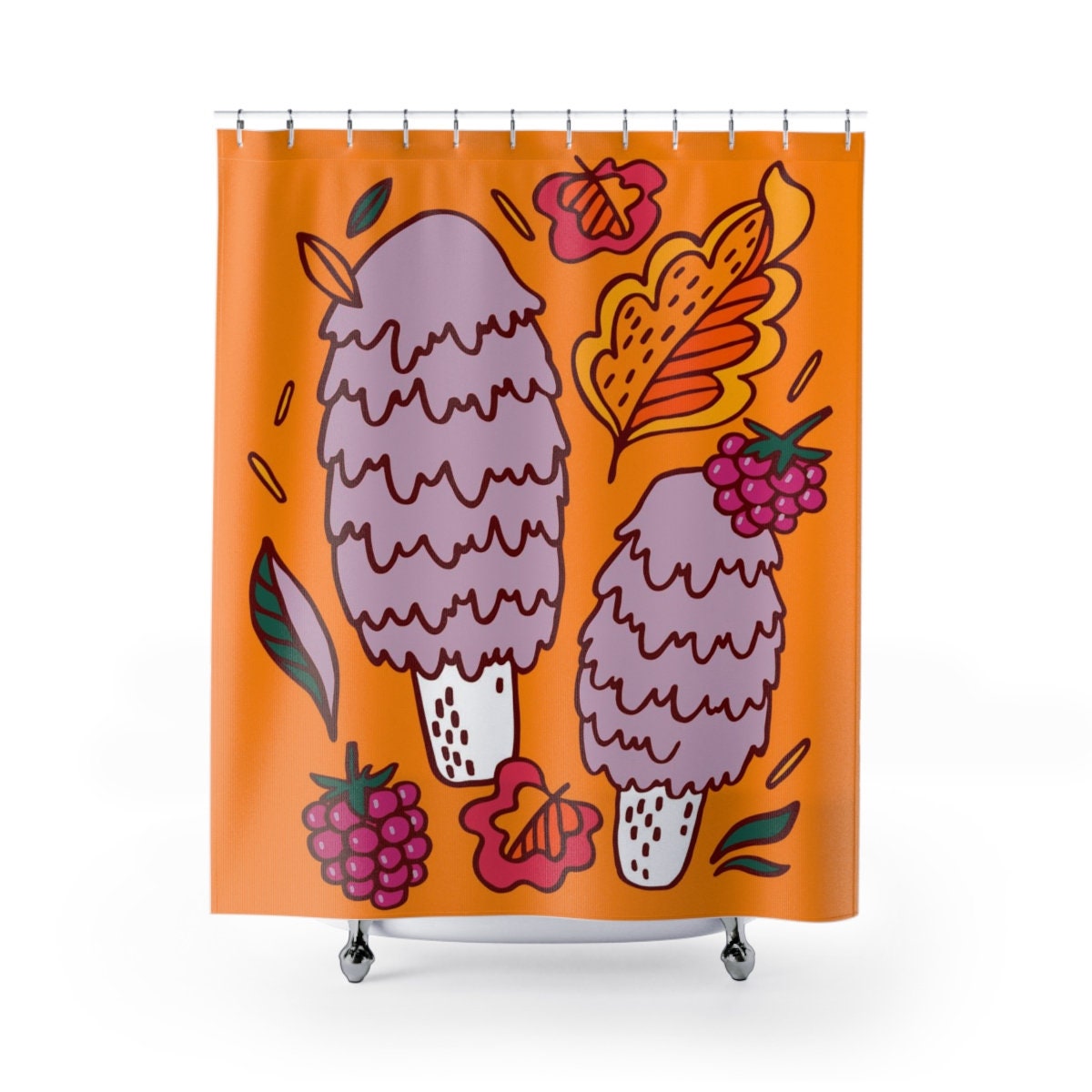 Boho Mushroom Shower Curtain, Groovy Hippie Bathroom Accessory, Vintage Tub Curtain
