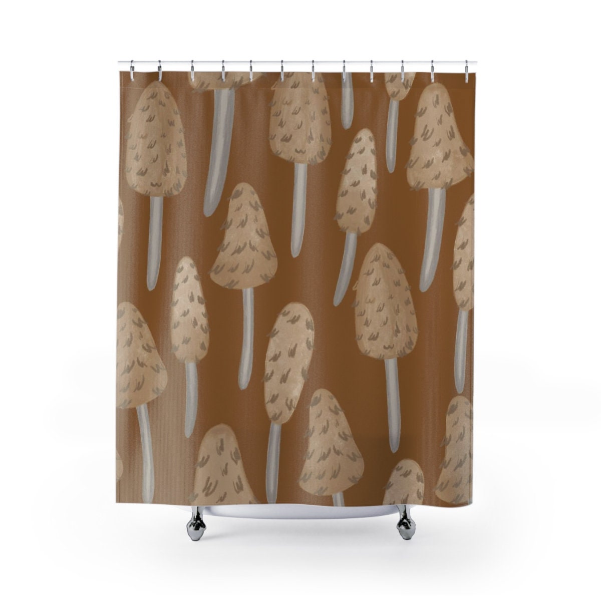 Boho Mushroomcore Shower Curtain, Retro Mushroom Bathroom Accessory, Tub Curtain