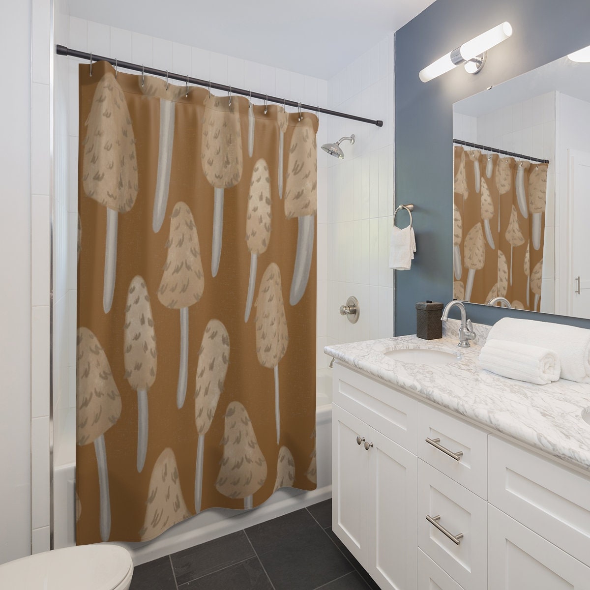 Boho Mushroomcore Shower Curtain, Retro Mushroom Bathroom Accessory, Tub Curtain - Image 2