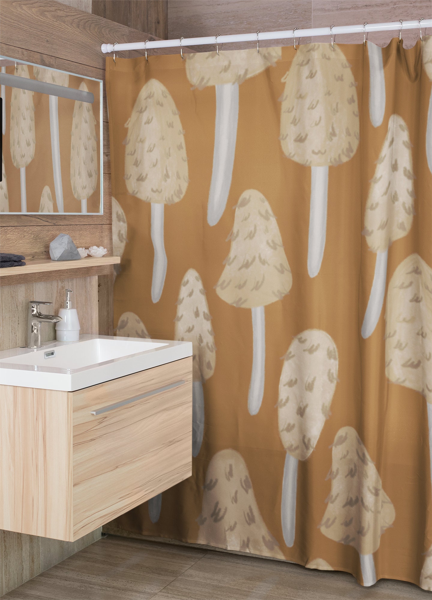 Boho Mushroomcore Shower Curtain, Retro Mushroom Bathroom Accessory, Tub Curtain - Image 4