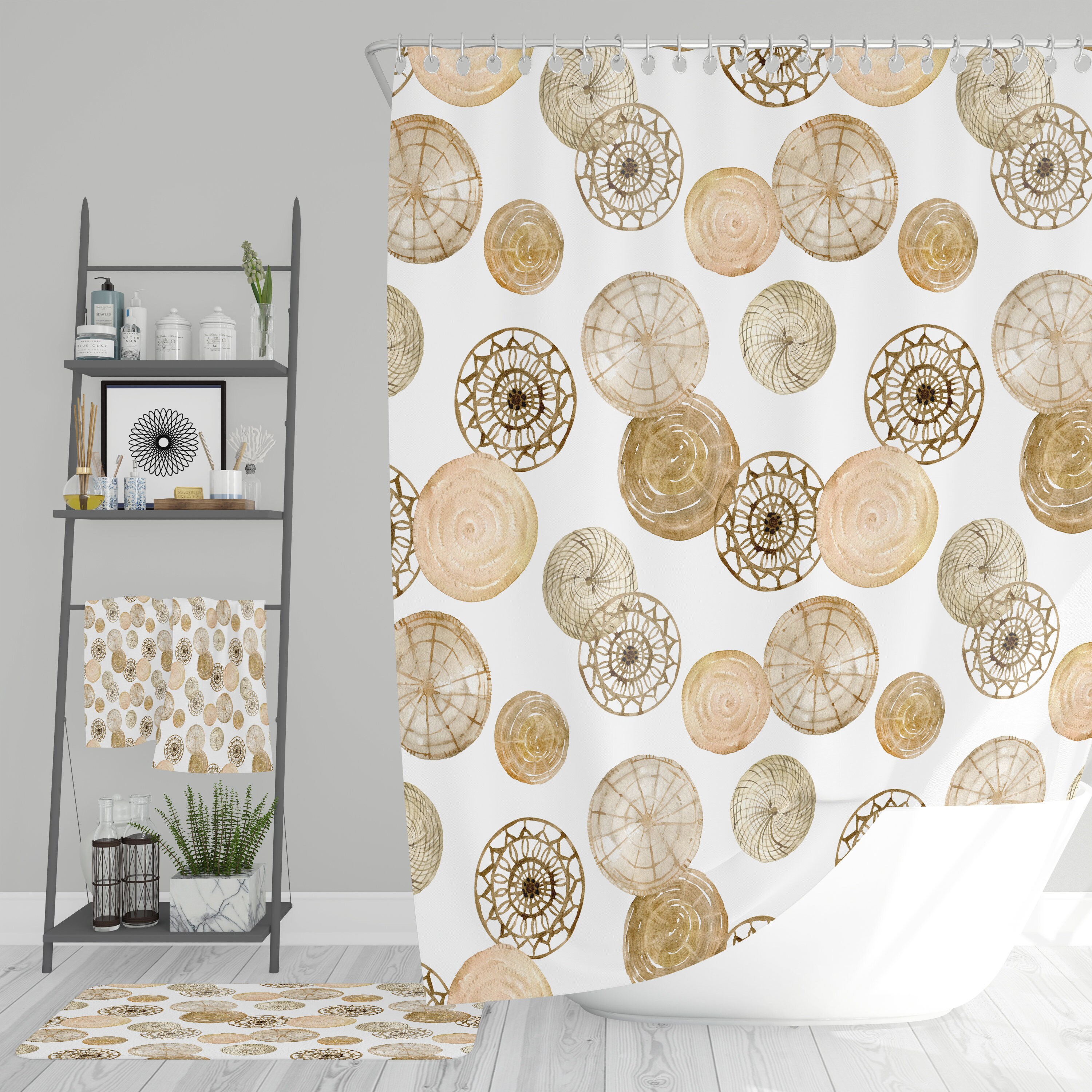 Boho Nature Shower Curtain, Floral Bath Print, Optional Bath Mat and Towels, Bathroom Set, Unique Bohemian Decor