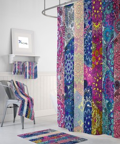 Boho Paisley Shower Curtain with Add-On Towels and Bath Mat Options for Bathroom Set