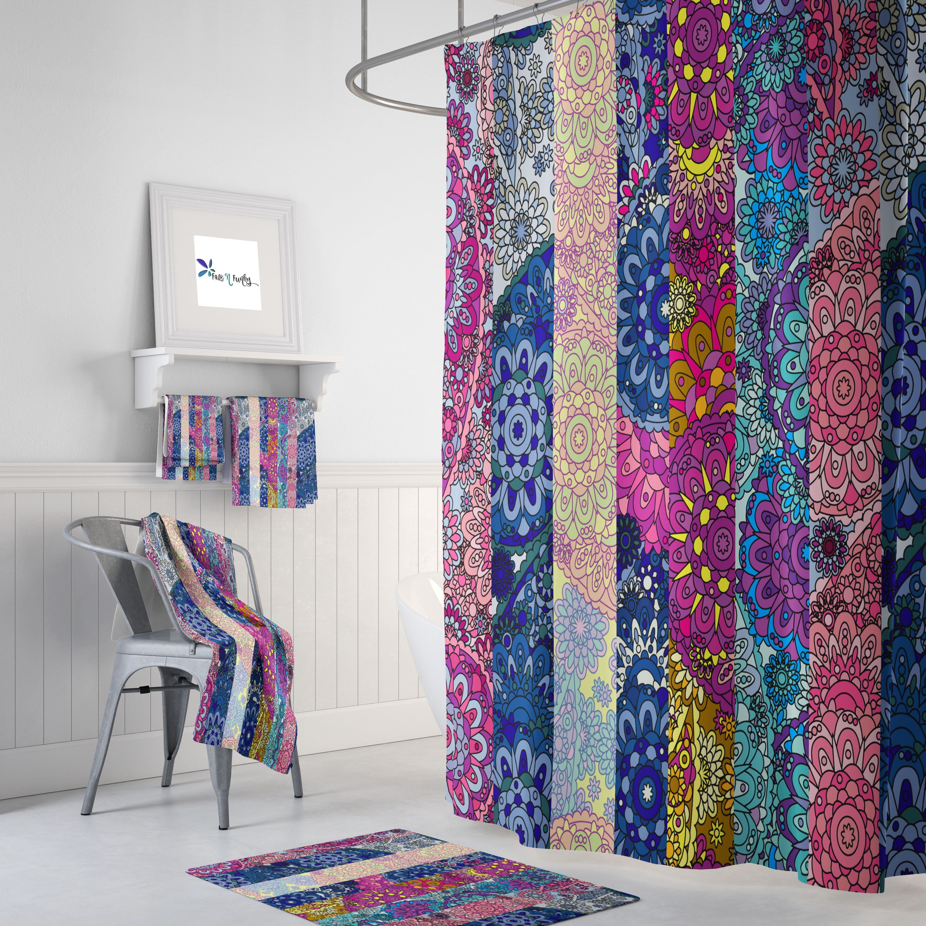 Boho Paisley Shower Curtain with Add-On Towels and Bath Mat Options for Bathroom Set