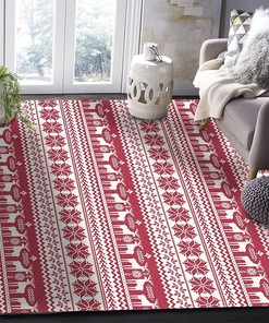 Boho Patchwork Red Christmas Kids Rugs, Machine Washable Breathable Durable Mat with Retro 70s Flair