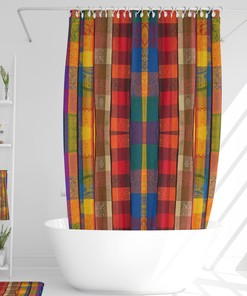 Boho Plaid Bathroom Decor Shower Curtains with Optional Towels and Bath Mat