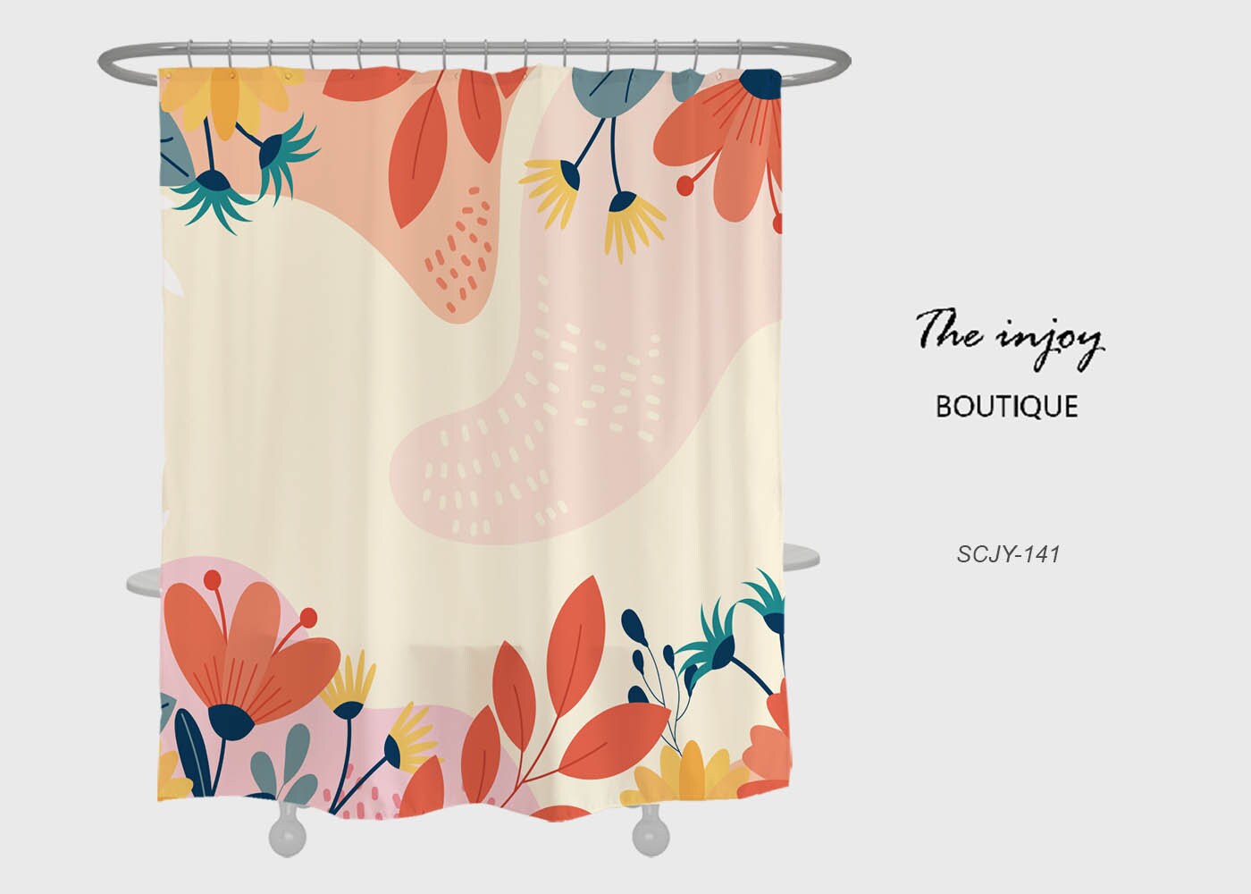 Boho Plants Shower Curtain with Floral Flowers and Customizable Colors