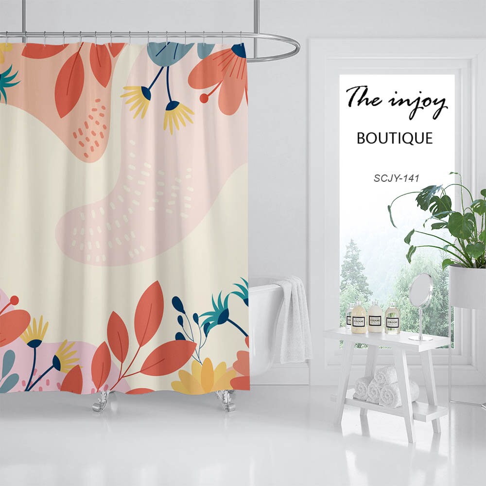 Boho Plants Shower Curtain with Floral Flowers and Customizable Colors - Image 3