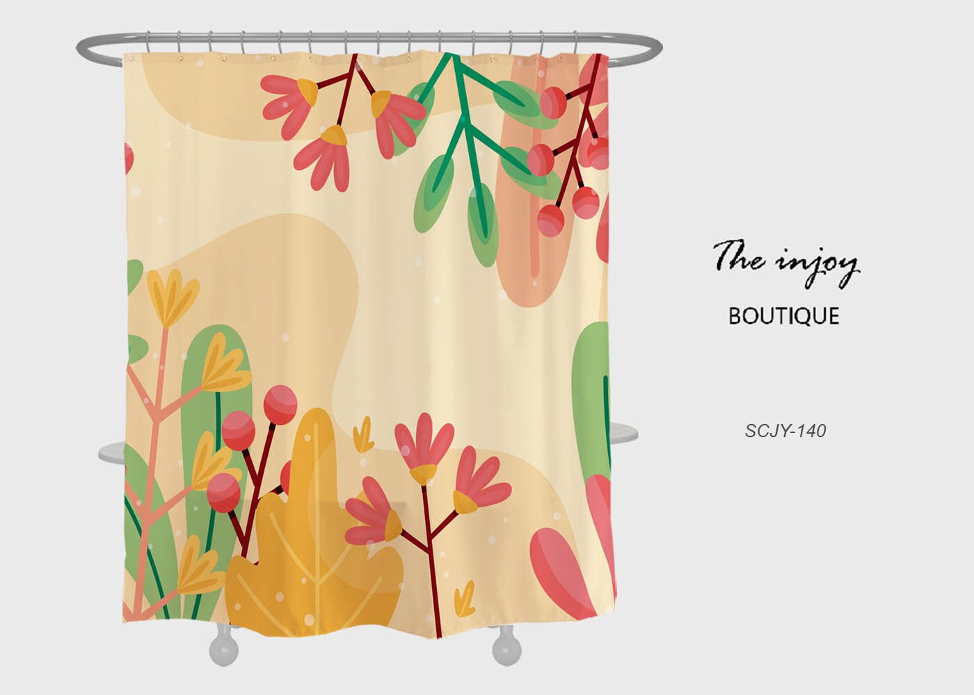 Boho Plants Shower Curtain with Floral Flowers and Customizable Sizes