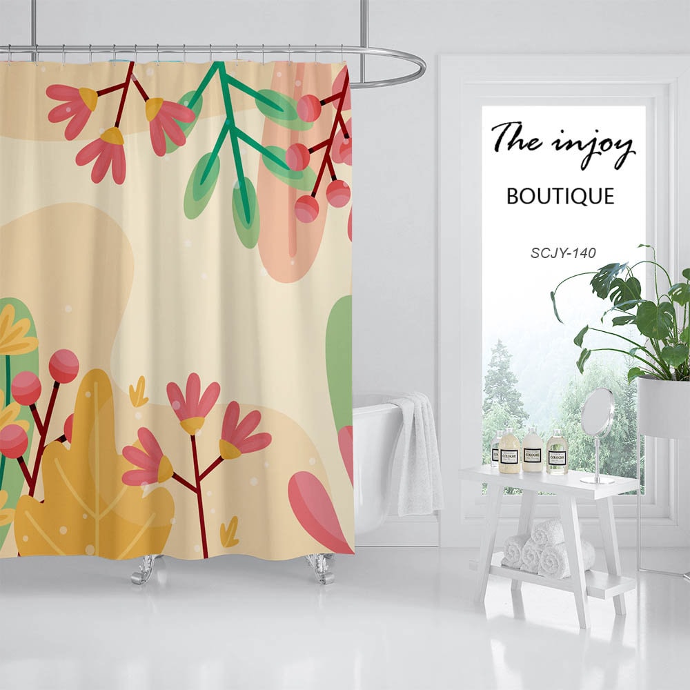 Boho Plants Shower Curtain with Floral Flowers and Customizable Sizes - Image 2