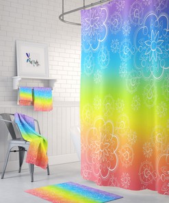 Boho Rainbow Shower Curtain Boho Bathroom Decor with Kids Bathroom Shower Curtain Print