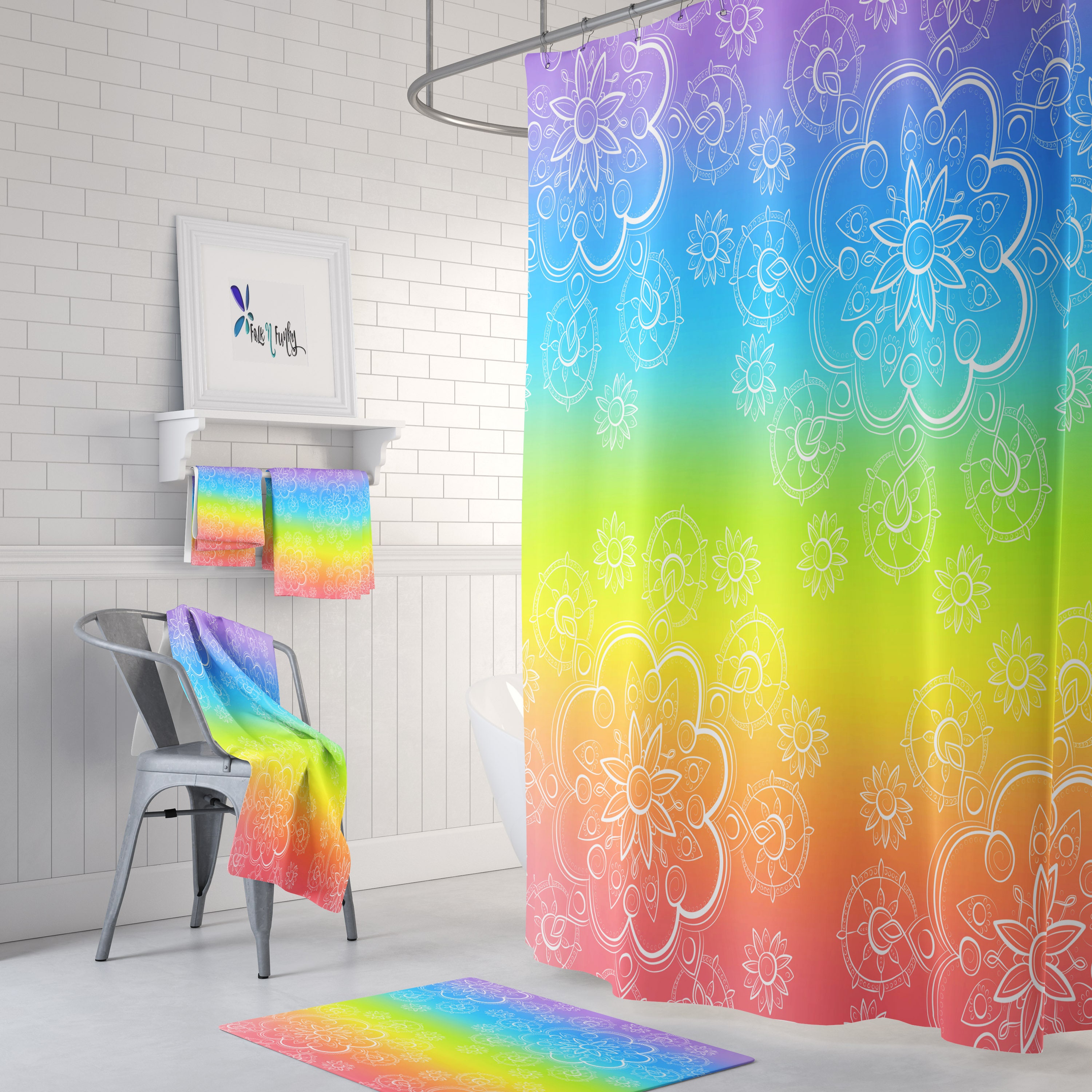 Boho Rainbow Shower Curtain Boho Bathroom Decor with Kids Bathroom Shower Curtain Print