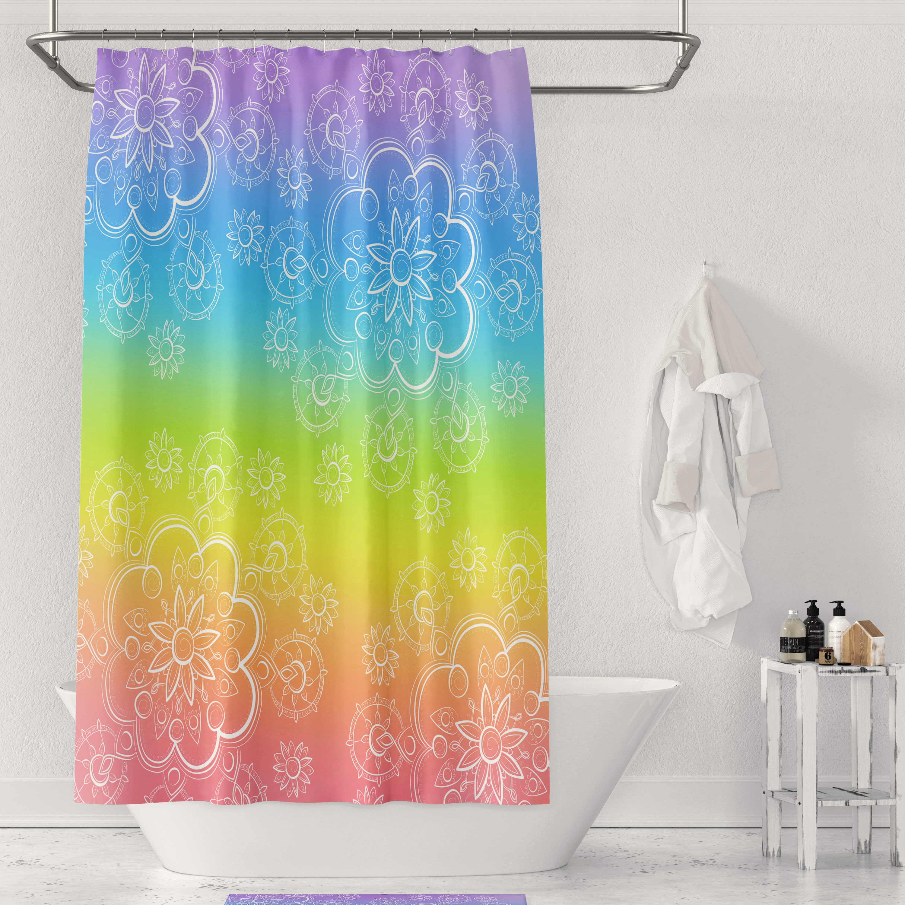 Boho Rainbow Shower Curtain Boho Bathroom Decor with Kids Bathroom Shower Curtain Print - Image 3
