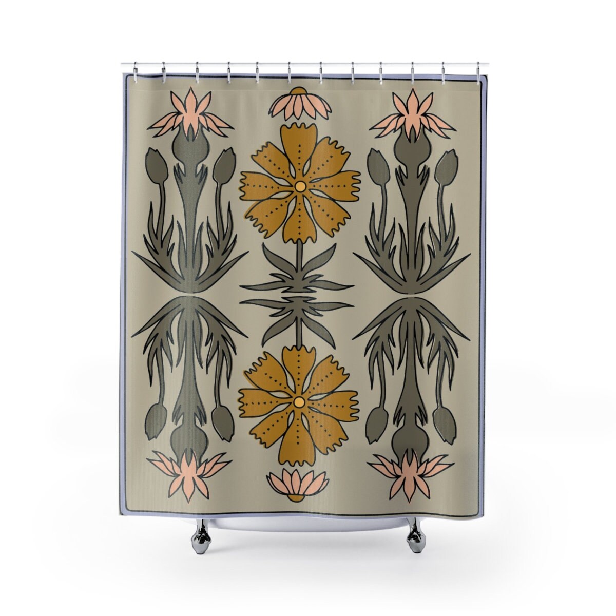 Boho Retro Flowers Bathroom Decor Set with Waffle Weave Shower Curtain and Towels - Image 2