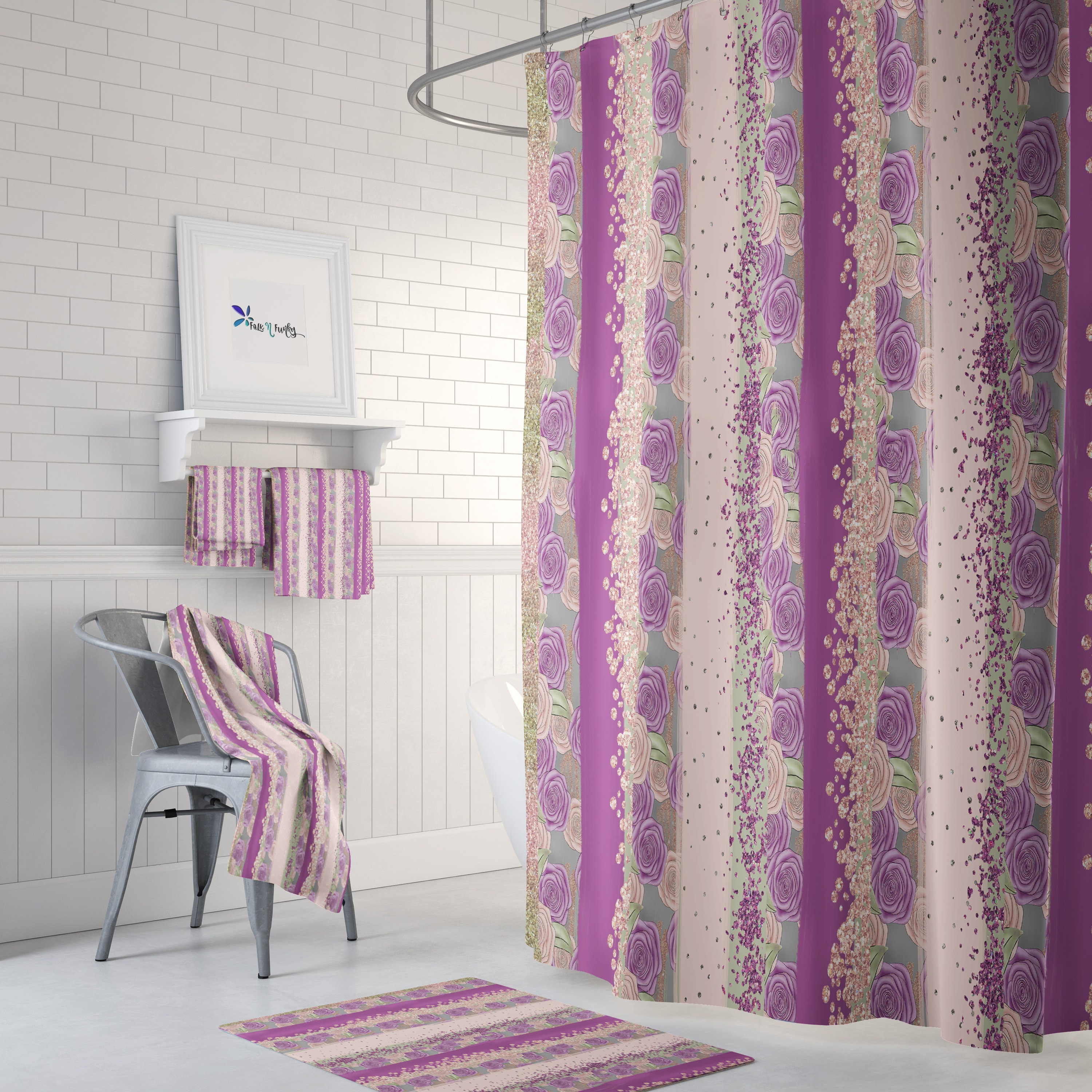 Boho Rose Shower Curtain with Optional Bath Mat and Towels for Elegant Bathroom Decor - Image 2