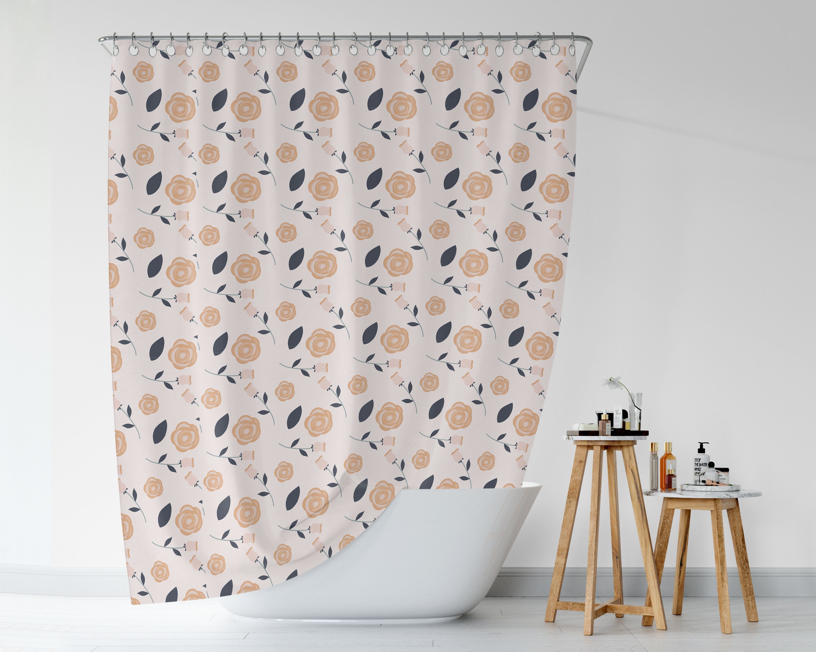 Boho Roses Shower Curtain, Botanical Floral Pattern Bath Print, Flowers Bathroom Decor Gift 71x74 in, Bohemian Style