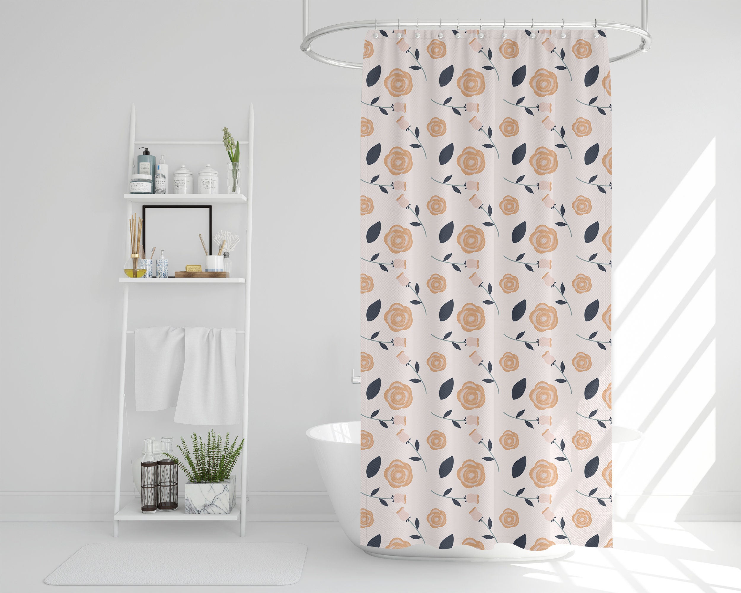 Boho Roses Shower Curtain, Botanical Floral Pattern Bath Print, Flowers Bathroom Decor Gift 71x74 in, Bohemian Style - Image 4