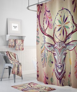 Boho Shower Curtain, Bohemian Bathroom Decor, Deer Dreamcatcher, Primitive Grunge with Unique Shower Curtains Print