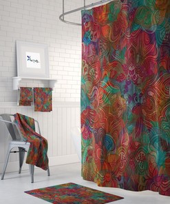 Boho Shower Curtain - Gypsys Garden Bathroom Set with Optional Bath Towels and Mat