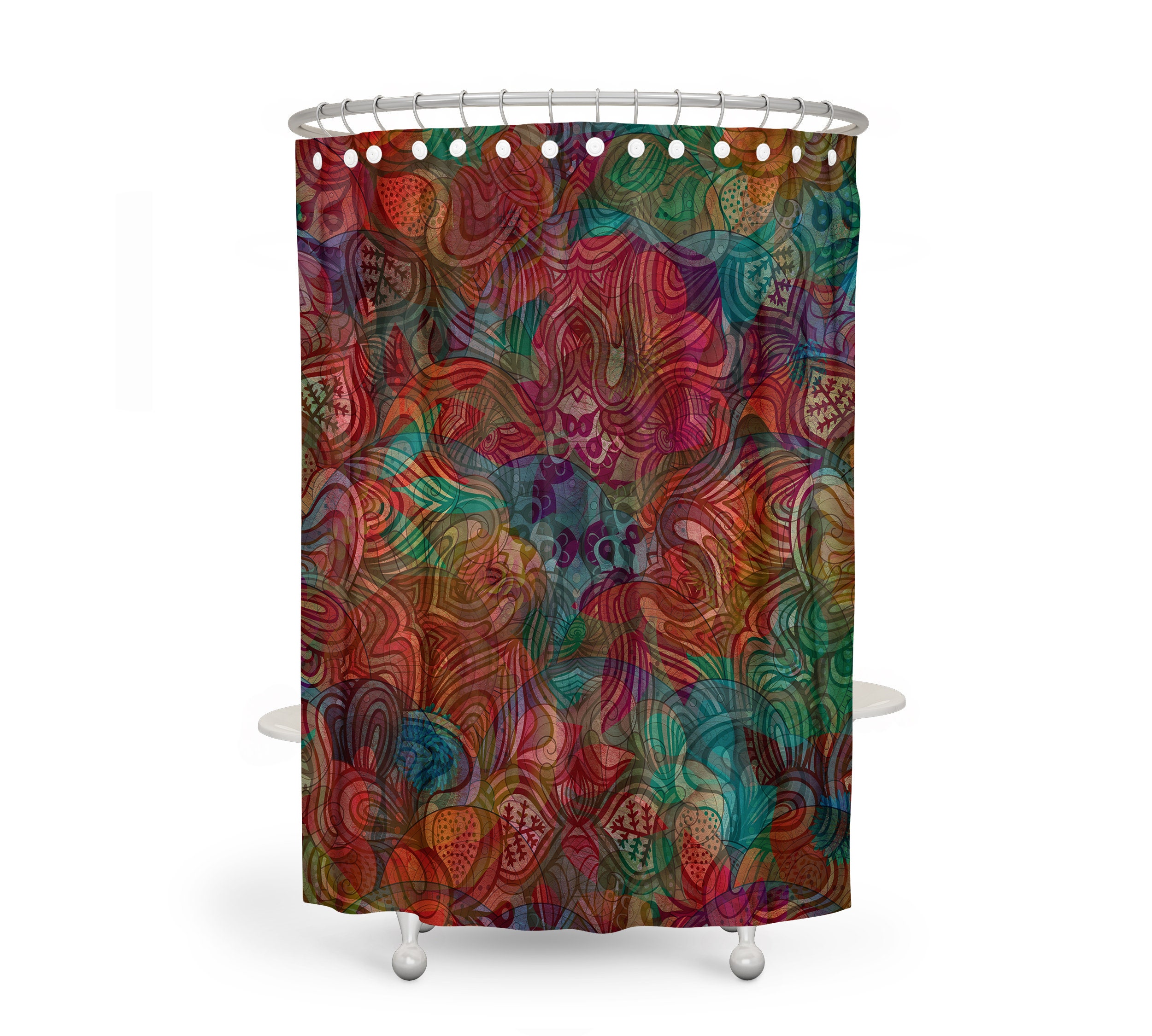 Boho Shower Curtain - Gypsys Garden Bathroom Set with Optional Bath Towels and Mat - Image 2
