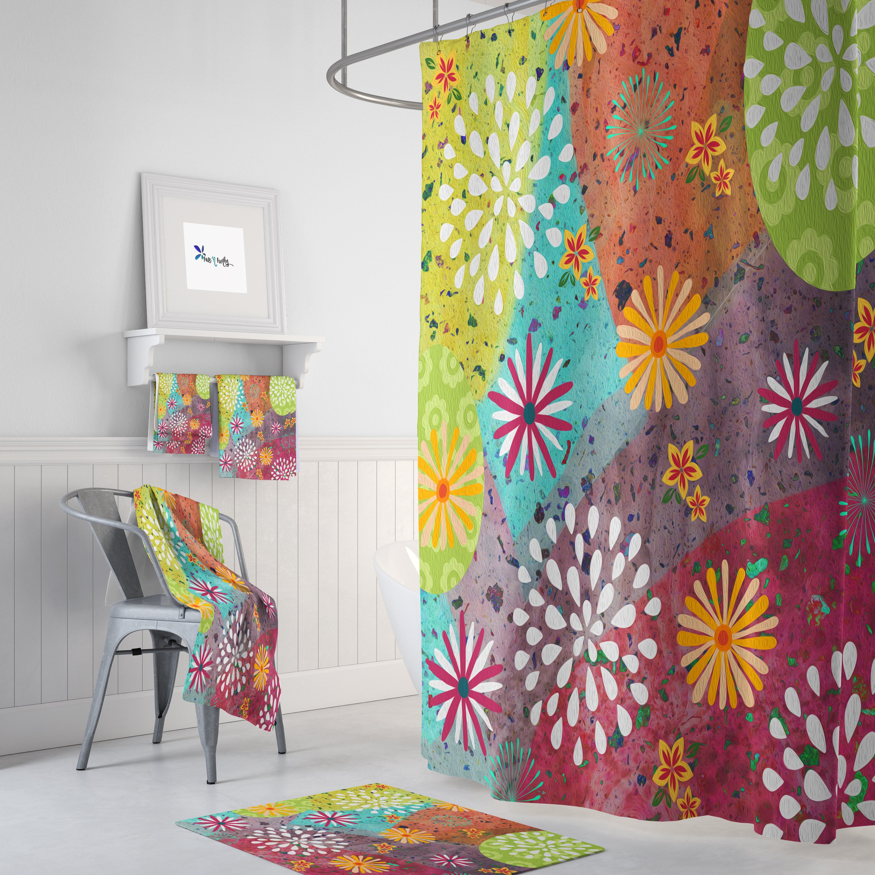 Boho Shower Curtain Optional Bath Mat Bathroom Set with Kids Bathroom Shower Curtain Print