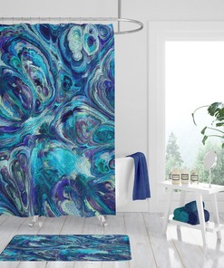 Boho Shower Curtain with Beautiful Blue Abstract Pattern for Bathroom Decor