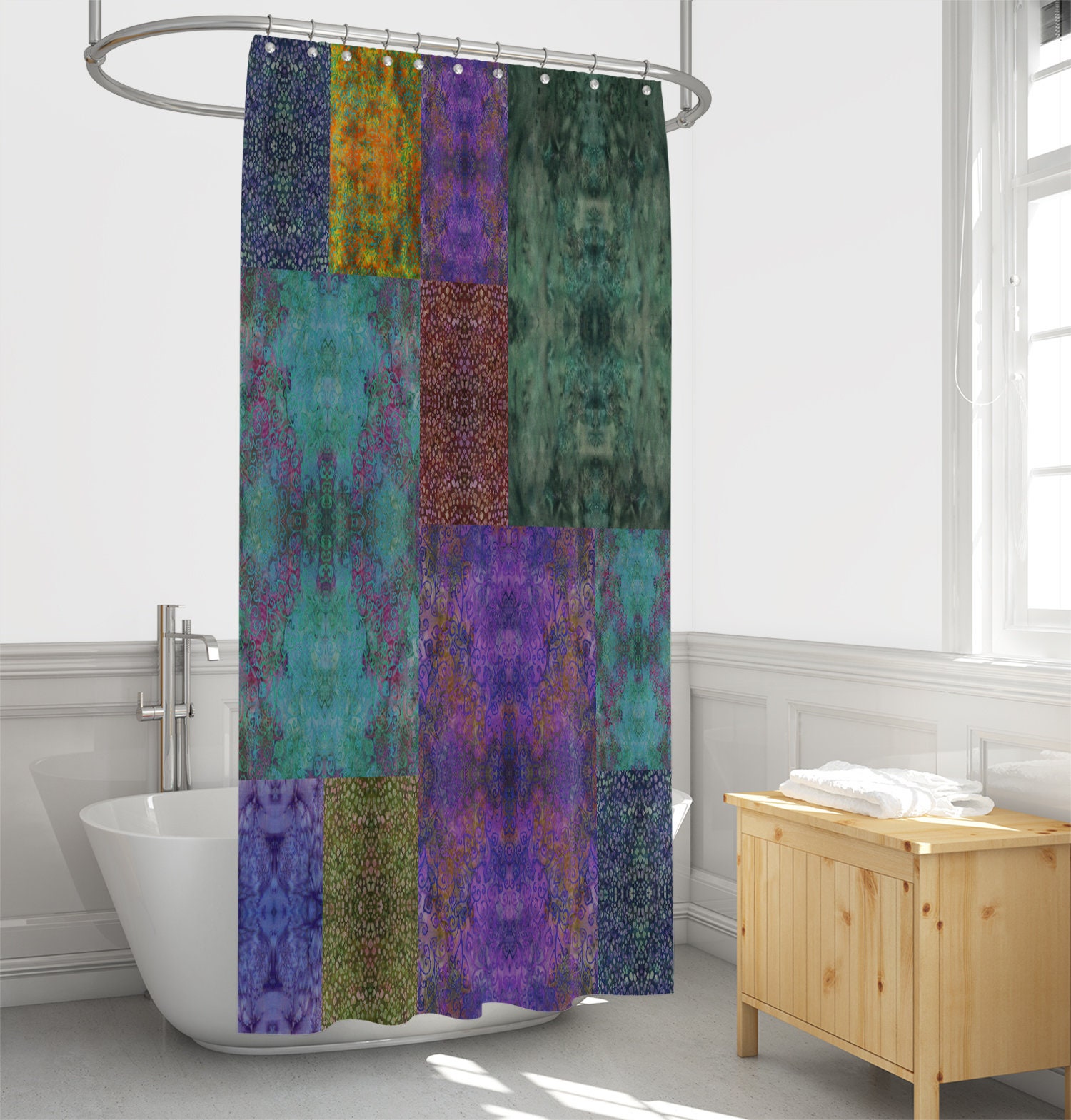 Boho Shower Curtain with Gypsy Batik Design and Optional Bath Mat Bathroom Set - Image 2